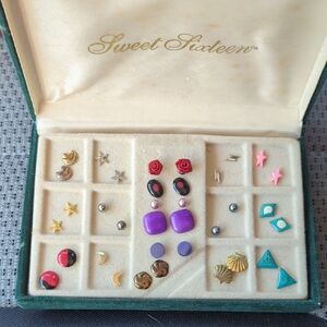 18 Pairs Of Assorted Pierced Earrings In A Jewelry Box